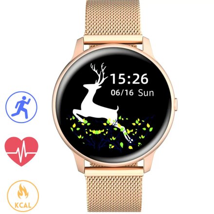 Różowozłoty smartwatch damski Kroki Tętno Cykl Sport G.Rossi SW015-4