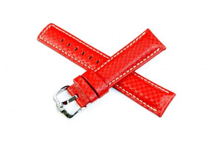 Czerwony pasek skórzany 20 mm HIRSCH Carbon 02592020-2-20 (L)
