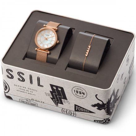 Fossil Carlie zestaw zegarek + bransoletka serca rose gold ES5058SET