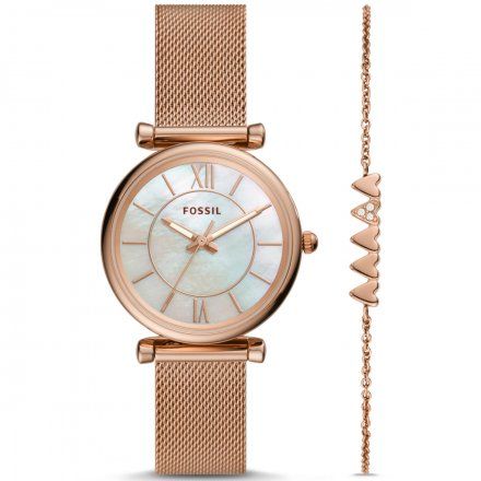 Fossil Carlie zestaw zegarek + bransoletka serca rose gold ES5058SET