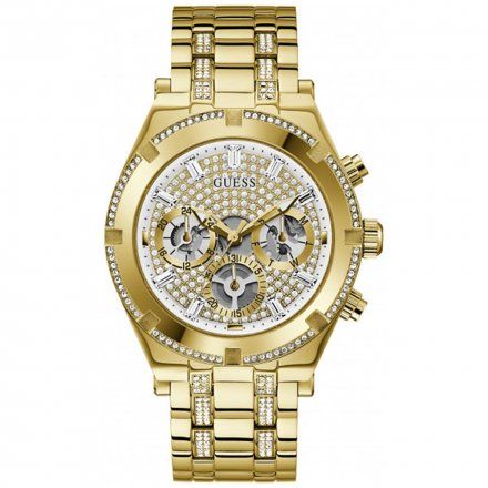 Złoty duży zegarek Guess Continental z kryształkami GW0261G2 