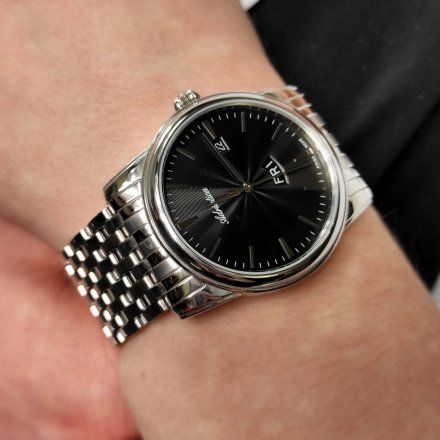 Klasyczny męski zegarek szwajcarski Adriatica z bransoletką i czarną tarczą A8194.5114Q