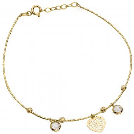 Biżuteria SAXO Złota  bransoletka z zawieszką sercem i diamentowanymi kulkami 2-4-B00349-1.47