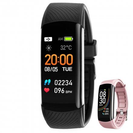 Czarny smartwatch męski damski Rubicon RNCE59 + RÓŻOWY PASEK