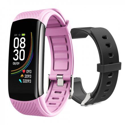 Czarny smartwatch męski damski Rubicon RNCE59 + RÓŻOWY PASEK
