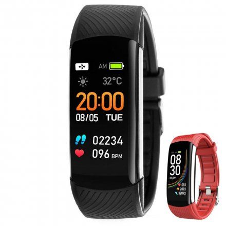 Czarny smartwatch męski damski Rubicon RNCE59 SMARUB078 + CZERWONY PASEK