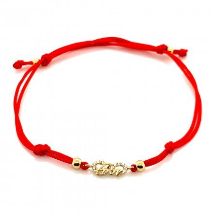 Biżuteria SAXO bransoletka złota nieskończoność z cyrkoniami na czerwonym sznurku 2-4-B00056-0.89