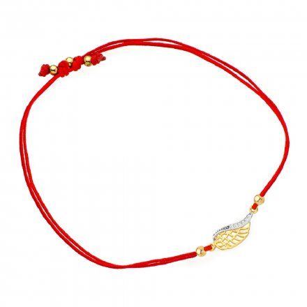 Biżuteria SAXO bransoletka złote skrzydło z cyrkoniami na czerwonym sznurku 2-25-B00387-0.92