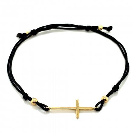 Biżuteria SAXO bransoletka złota krzyżyk na czarnym sznurku 2-4-B00098-0.83