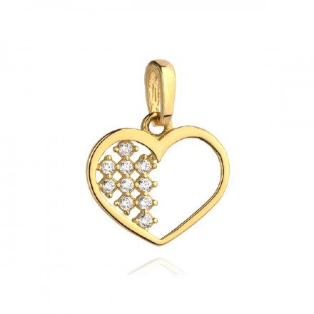Biżuteria SAXO Zawieszka złota serce z połową w cyrkoniach  6-4-Z00001-0.59