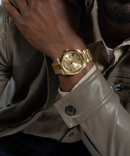 Złoty zegarek Guess Connoisseur z bransoletką i datownikiem GW0265G2 