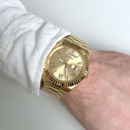 Złoty zegarek Guess Connoisseur z bransoletką i datownikiem GW0265G2 