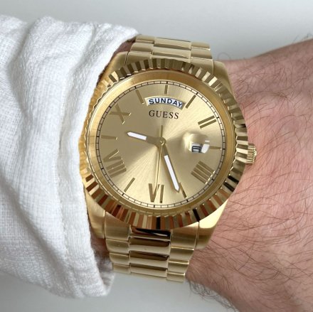 Złoty zegarek Guess Connoisseur z bransoletką i datownikiem GW0265G2 