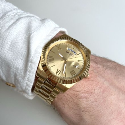 Złoty zegarek Guess Connoisseur z bransoletką i datownikiem GW0265G2 