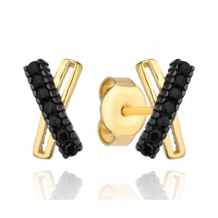 Biżuteria SAXO Kolczyki Złote prostokąty z czarnymi kamieniami 7-17-K00255-0.82