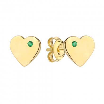 Złote kolczyki serca wkrętki z zieloną cyrkonią • ZŁOTO 585 0.84g