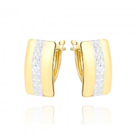 Biżuteria SAXO Kolczyki Złote prostokąty z białym złotem diamentowane 7-25-K00608-1.88