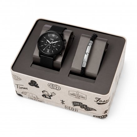 Komplet Fossil Neutra czarny zegarek + bransoletka FS5786SET