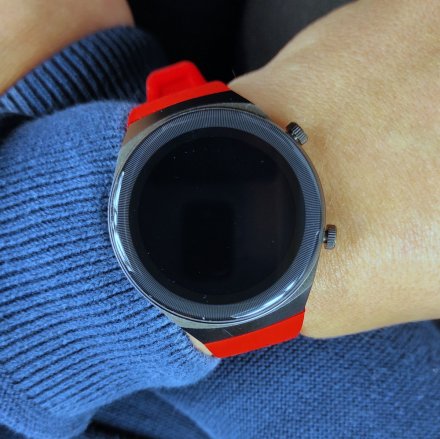 Czarno-czerwony smartwatch męski damski Rubicon RNCE68