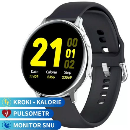 Smartwatch Pacific 24-2 Srebrny z czarnym paskiem Ciśnienie Tlen Puls Kroki