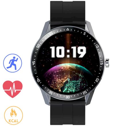 Czarny sportowy smartwatch Tętno Kroki Tryby sportowe G.Rossi SW018-1