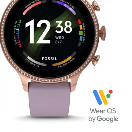 Smartwatch Fossil 6 GEN z fioletowym paskiem silikonowym FTW6080