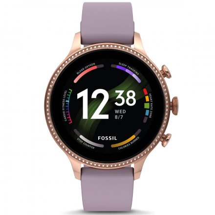 Smartwatch Fossil 6 GEN z fioletowym paskiem silikonowym FTW6080