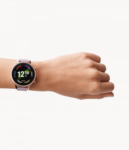 Smartwatch Fossil 6 GEN z fioletowym paskiem silikonowym FTW6080