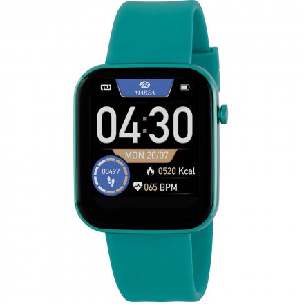 Turkusowy prostokątny smartwatch Marea B57009-2 Zdjęcia Puls Kroki Kalorie