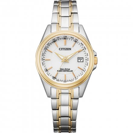 Klasyczny damski zegarek Citizen Eco Drive Radio Controlled zloto-srebrny EC1186-85A
