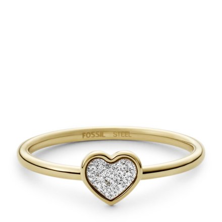 Złoty pierścionek Fossil z kryształowym sercem r. 19 JF03943710