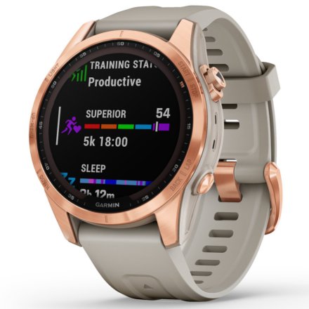 Zegarek Garmin Fenix 7S Solar różowy z piaskowym paskiem 010-02539-11
