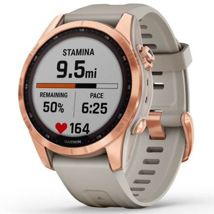 Zegarek Garmin Fenix 7S Solar różowy z piaskowym paskiem 010-02539-11
