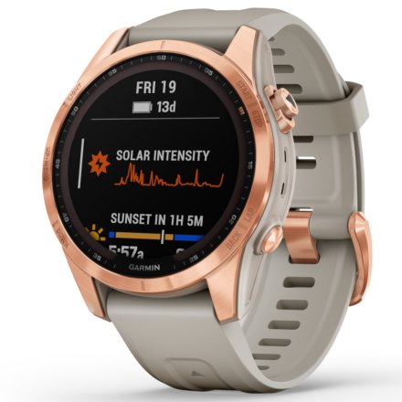 Zegarek Garmin Fenix 7S Solar różowy z piaskowym paskiem 010-02539-11