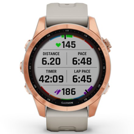 Zegarek Garmin Fenix 7S Solar różowy z piaskowym paskiem 010-02539-11