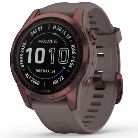 Zegarek Garmin Fenix 7S Sapphire Solar ciemnobrązowy z szarym paskiem 010-02539-29