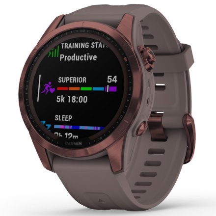 Zegarek Garmin Fenix 7S Sapphire Solar ciemnobrązowy z szarym paskiem 010-02539-29