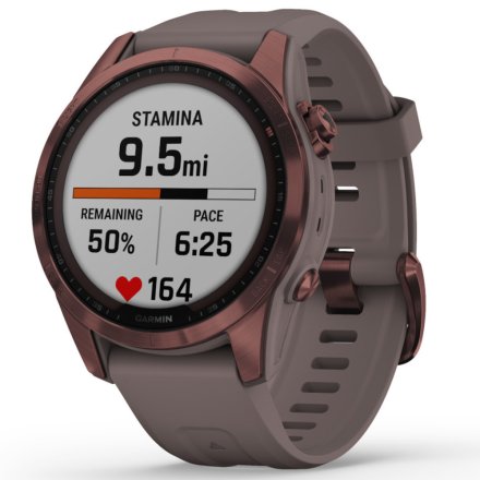 Zegarek Garmin Fenix 7S Sapphire Solar ciemnobrązowy z szarym paskiem 010-02539-29
