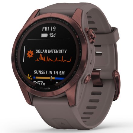 Zegarek Garmin Fenix 7S Sapphire Solar ciemnobrązowy z szarym paskiem 010-02539-29
