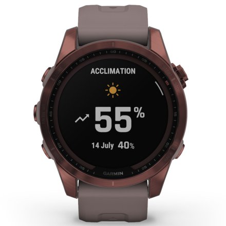 Zegarek Garmin Fenix 7S Sapphire Solar ciemnobrązowy z szarym paskiem 010-02539-29