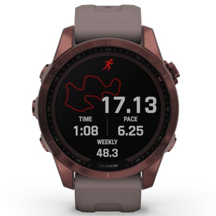 Zegarek Garmin Fenix 7S Sapphire Solar ciemnobrązowy z szarym paskiem 010-02539-29
