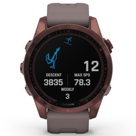 Zegarek Garmin Fenix 7S Sapphire Solar ciemnobrązowy z szarym paskiem 010-02539-29