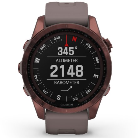 Zegarek Garmin Fenix 7S Sapphire Solar ciemnobrązowy z szarym paskiem 010-02539-29