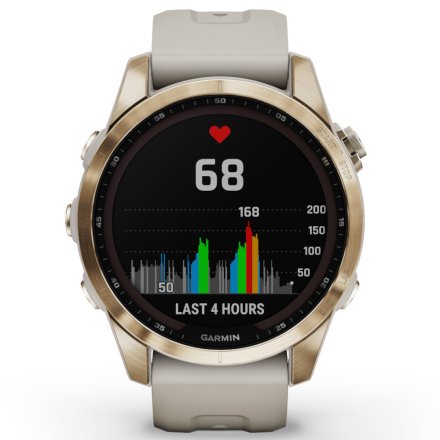 Zegarek Garmin Fenix 7S Sapphire Solar kremowozłoty z piaskowym paskiem 010-02539-21