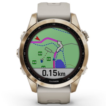 Zegarek Garmin Fenix 7S Sapphire Solar kremowozłoty z piaskowym paskiem 010-02539-21