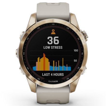 Zegarek Garmin Fenix 7S Sapphire Solar kremowozłoty z piaskowym paskiem 010-02539-21