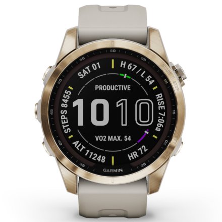 Zegarek Garmin Fenix 7S Sapphire Solar kremowozłoty z piaskowym paskiem 010-02539-21