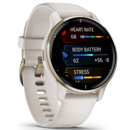 Zegarek Garmin Venu 2 Plus złoty z beżowym paskiem 010-02496-12