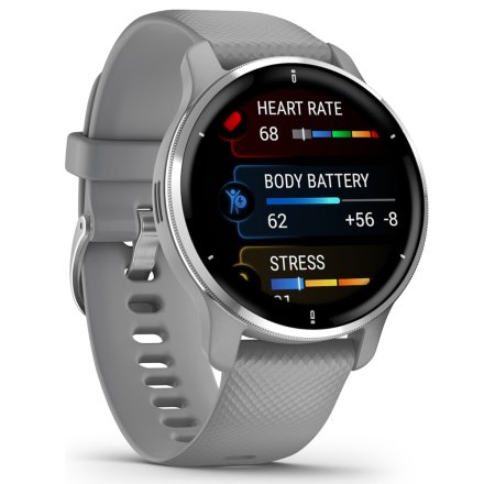 Zegarek Garmin Venu 2 Plus srebrny z szarym paskiem 010-02496-10