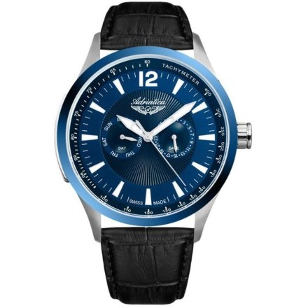 Szwajcarski zegarek męski Adriatica z datownikiem i niebieską tarczą A8189.T255QF